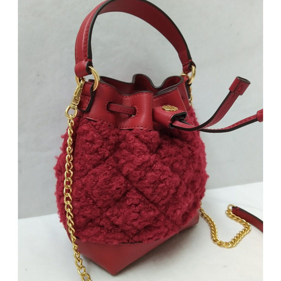Tory Burch Willa Boucle Red Tweed Mini Drawstring Bucket Crossbody Bag - Picture 2 of 16